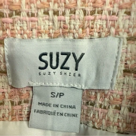 Suzy Shier Size Small Pink Tweed Single Breasted Blazer 3 Buttons Two Pockets - Picture 2 of 8